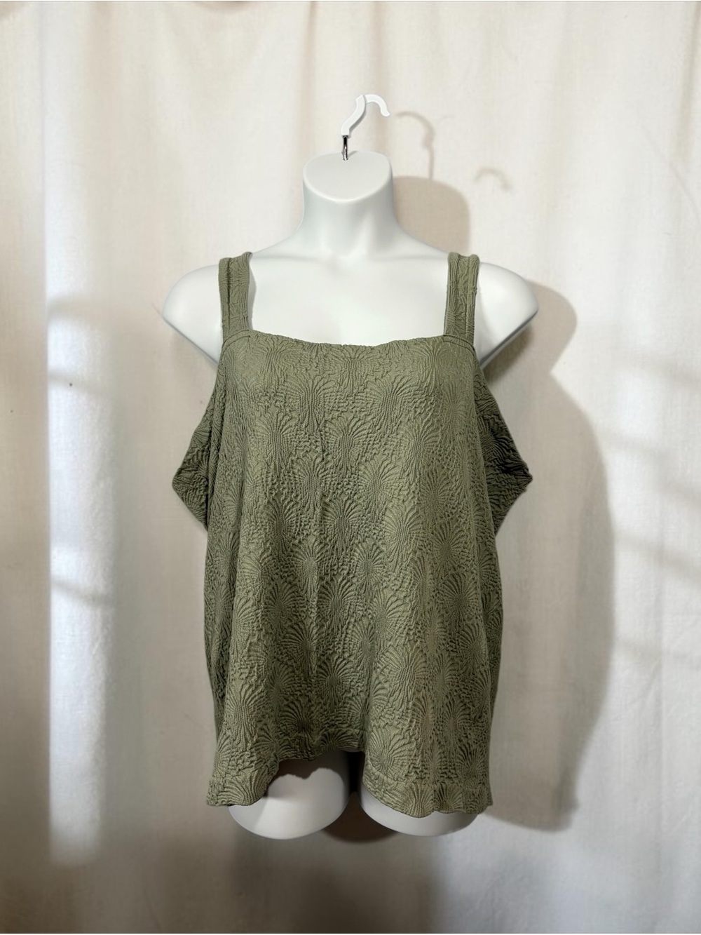 Lily Morgan, 3X, Plus Size Olive Green Textured Stretch Swing Tank Top